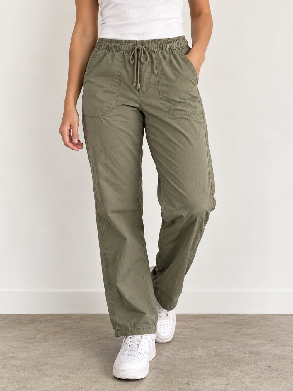 Olive Green Drawstring Casual Pants | Size L